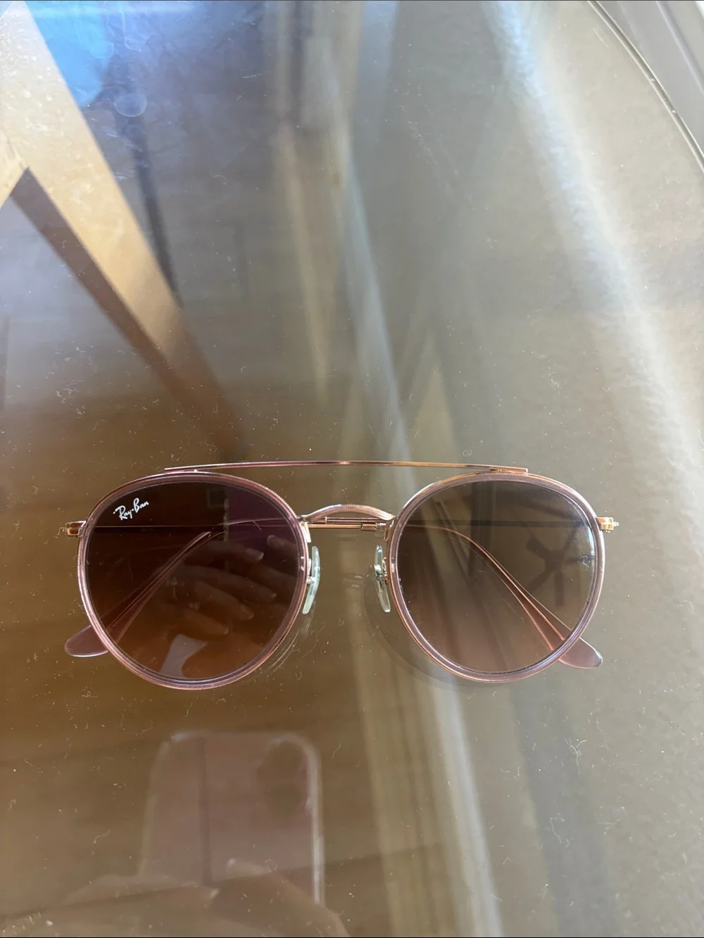 Ray-Ban Pink Round Metal Sunglasses with Brown Gradient Lenses